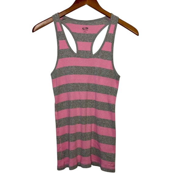 Vintage Ribbed Pink Striped Y2K Longer Length Tank Top Preppy Stretch Size XS - Picture 1 of 6